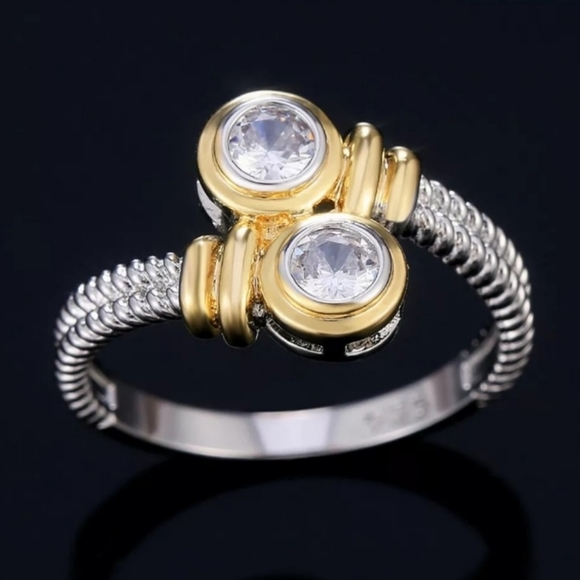 Diamond Two-Tone Cable Crossover Ring - Picture 3 of 10